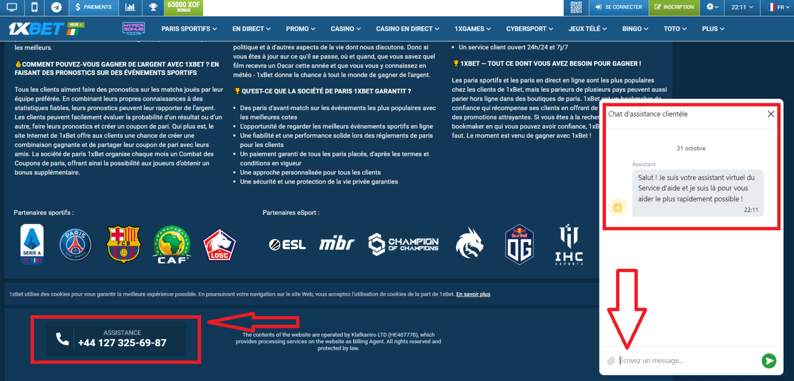 Service Client et Assistance sur 1xBet